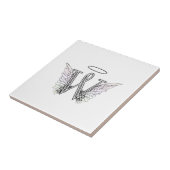 Letter W Initiaal Monogram met Angel Wings & Halo Tegeltje (Zijkant)