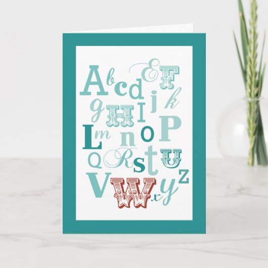 Letter W Initiaal Name Alphabet Birthday Blauwgroe Kaart (Voorkant)