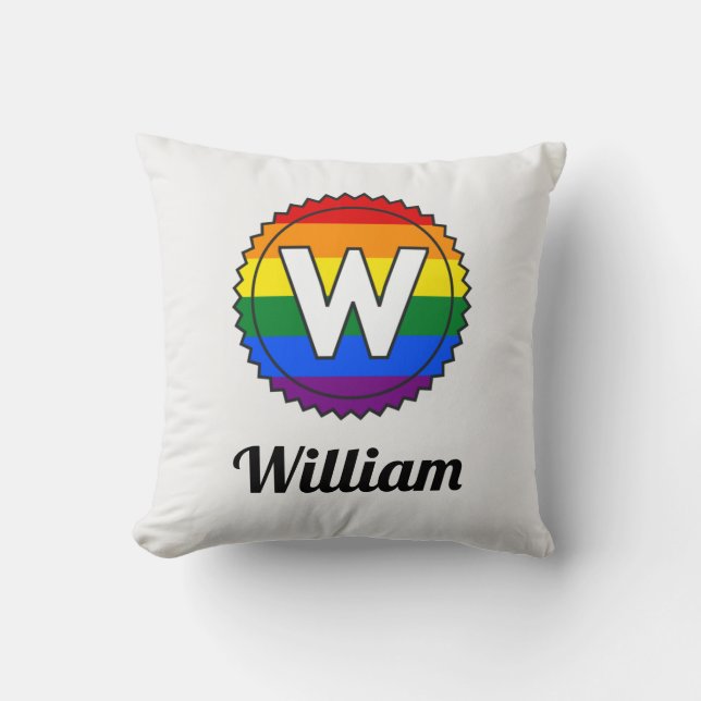 Letter W Initiaal & Name Gay Pride Rainbow Monogra Kussen (Voorkant)