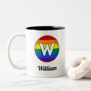 Letter W Initiaal & Name Gay Pride Rainbow Monogra Tweekleurige Koffiemok