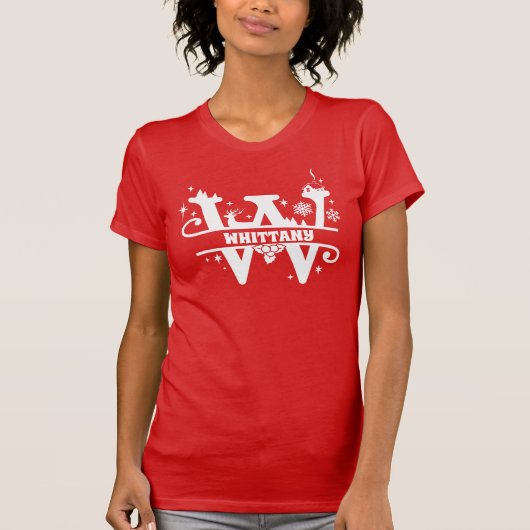 Letter W kerstmonogram Initiaal Naam Rood T-shirt (Voorkant)