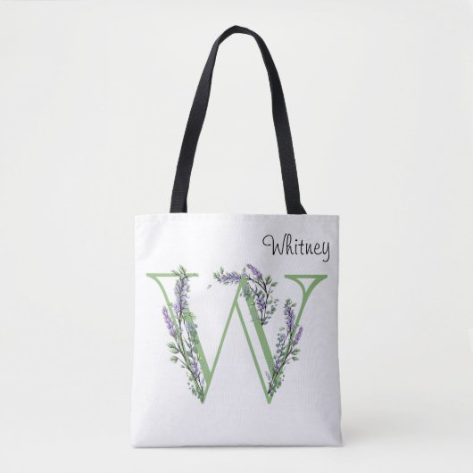 Letter "W" Lavendel Eucalyptus botanisch Tote Bag (Voorkant)