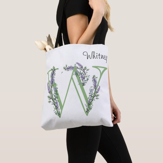 Letter "W" Lavendel Eucalyptus botanisch Tote Bag (Dichtbij)