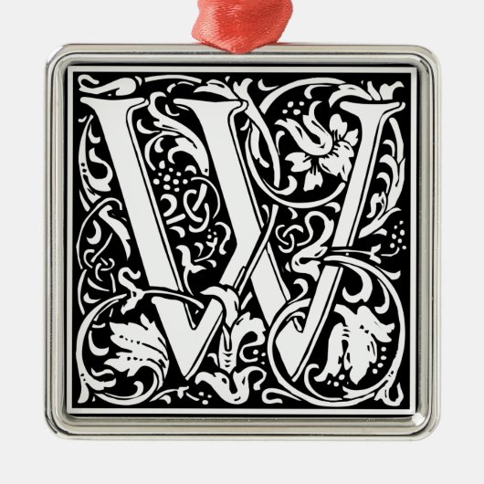 Letter W Medieval Monogram Initiaal Metalen Ornament (Voorkant)