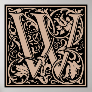 Letter W Medieval Monogram  Initiaal Poster