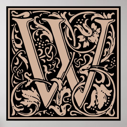 Letter W Medieval Monogram  Initiaal Poster (Voorkant)