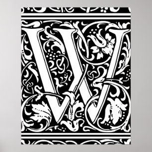 Letter W Medieval Monogram Initiaal Poster