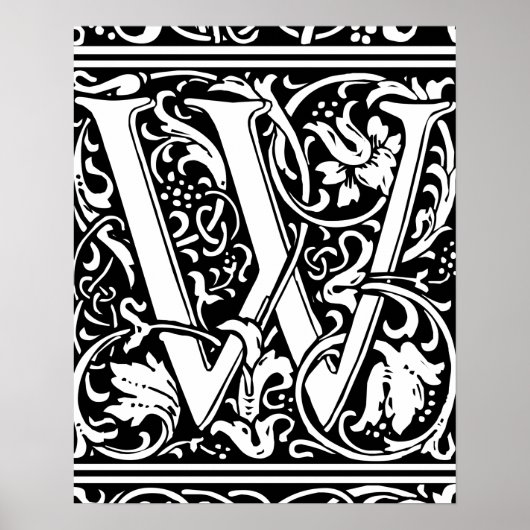Letter W Medieval Monogram  Initiaal Poster (Voorkant)