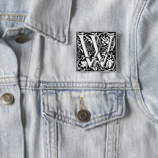Letter W Medieval Monogram  Initiaal Vierkante Button 5,1 Cm (In situ)