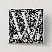 Letter W Medieval Monogram  Initiaal Vierkante Button 5,1 Cm (Voorkant)