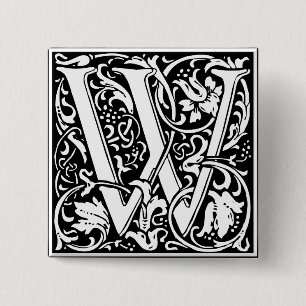 Letter W Medieval Monogram  Initiaal Vierkante Button 5,1 Cm