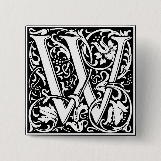 Letter W Medieval Monogram  Initiaal Vierkante Button 5,1 Cm (Voorkant)