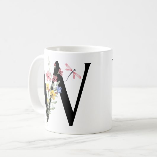 Letter W met bloemen Koffiemok (Voorkant links)