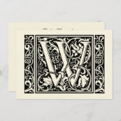 Letter W Middeleeuwse Monogram Art Nouveau Kaart (Voorkant / Achterkant)
