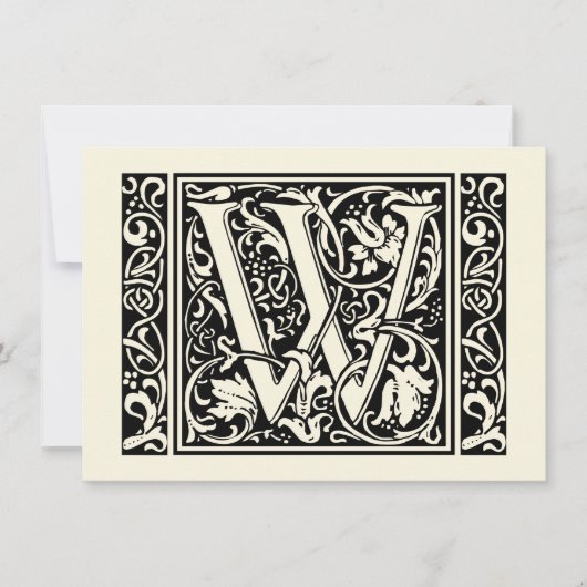 Letter W Middeleeuwse Monogram Art Nouveau Kaart (Voorkant)