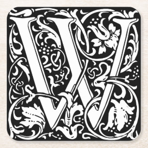 Letter W Middeleeuwse Monogram Art Nouveau Kartonnen Onderzetters