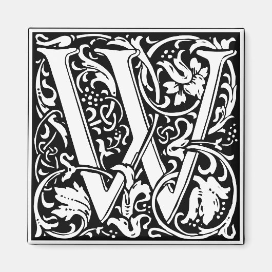 Letter W Middeleeuwse Monogram Art Nouveau Magneet (Voorkant)