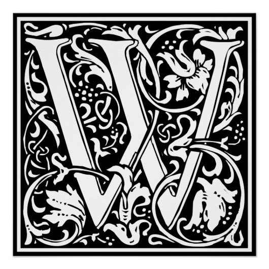 Letter W Middeleeuwse Monogram Art Nouveau Poster (Voorkant)