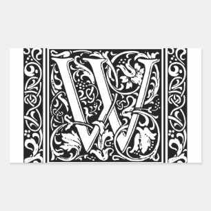 Letter W Middeleeuwse Monogram Art Nouveau Rechthoekige Sticker