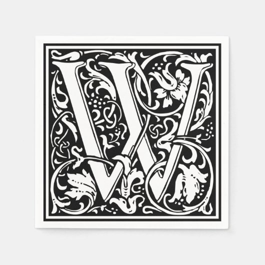 Letter W Middeleeuwse Monogram Art Nouveau Servet (Voorkant)