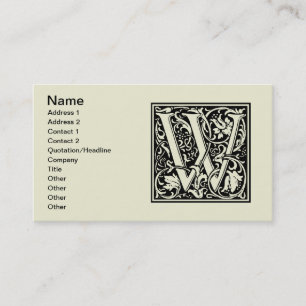 Letter W Middeleeuwse Monogram Art Nouveau Visitekaartje