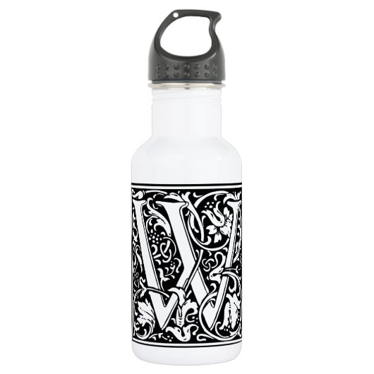 Letter W Middeleeuwse Monogram Art Nouveau Waterfles (Voorkant)