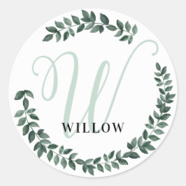 Letter W Monogram Aanpasbare Naam Minimalistische  Ronde Sticker