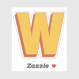 Letter W Monogram, Bold 3D Type Font Initial  Sticker
