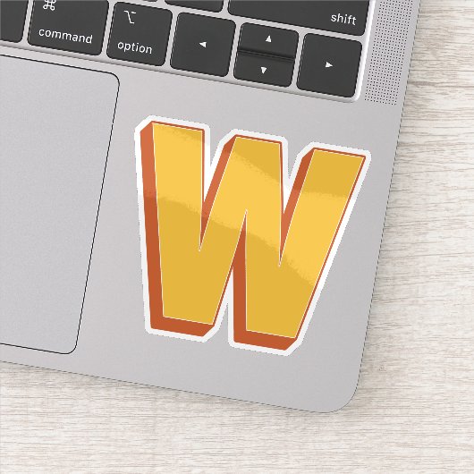 Letter W Monogram, Bold 3D Type Font Initial  Sticker (Detail)