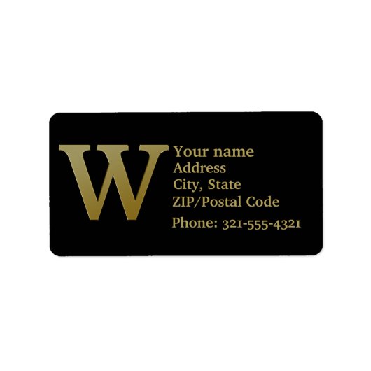 Letter W Monogram Gold Address Label (Voorkant)