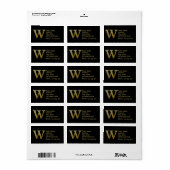 Letter W Monogram Gold Address Label (Full Sheet)