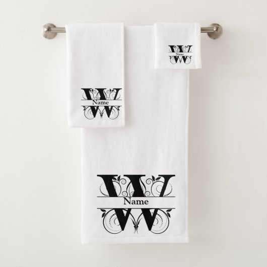 Letter W Monogram Initiaal Bath Cadeset Bad Handdoek (Insitu)