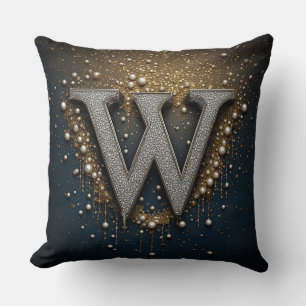 Letter W Monogram Met Diamanten Parels Kussen