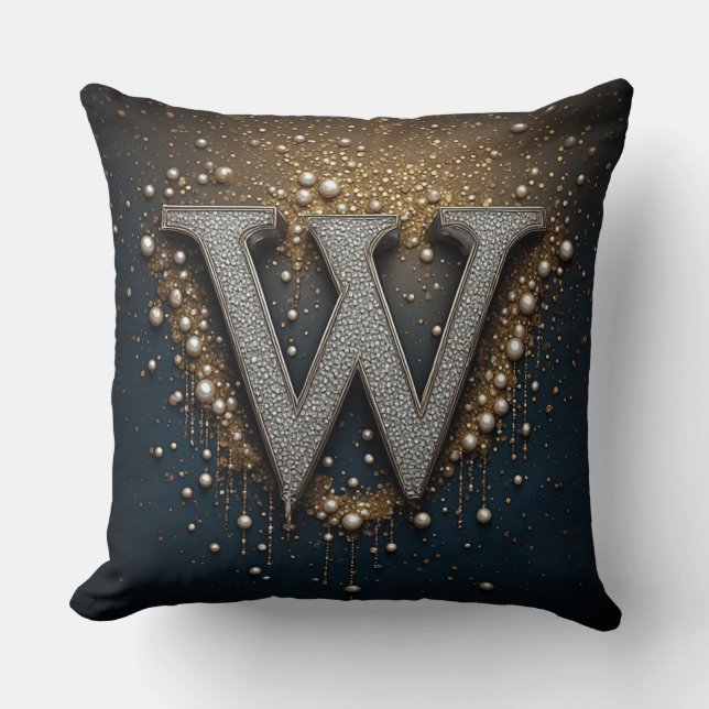 Letter W Monogram Met Diamanten Parels Kussen (Voorkant)
