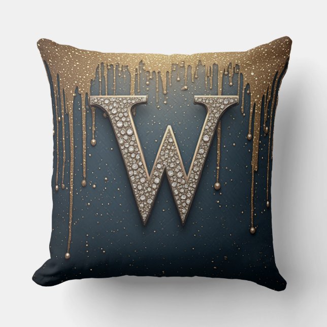 Letter W Monogram Met Diamanten Parels Kussen (Voorkant)
