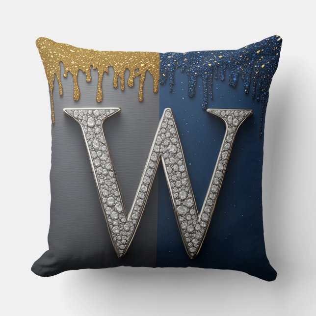 Letter W Monogram Met Diamanten Parels Kussen (Voorkant)