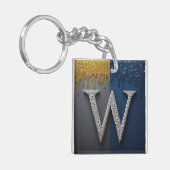 Letter W Monogram Met Diamanten Parels Sleutelhanger (Voorkant Links)