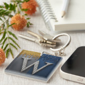 Letter W Monogram Met Diamanten Parels Sleutelhanger (Voorkant Rechts)