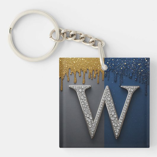 Letter W Monogram Met Diamanten Parels Sleutelhanger (Voorkant)