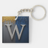 Letter W Monogram Met Diamanten Parels Sleutelhanger (Achterkant)