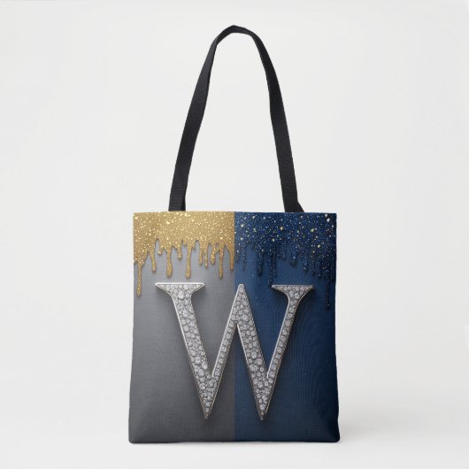 Letter W Monogram Met Diamanten Parels Tote Bag (Voorkant)