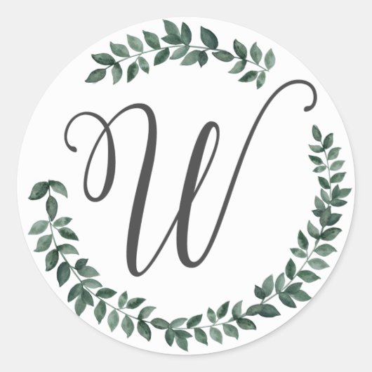 Letter W Monogram Minimalistische botanische bladk Ronde Sticker (Voorkant)