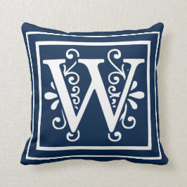 Letter W Monogram Navy Blue White Kussen
