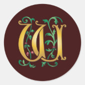 Letter W Monogram Ronde Sticker (Voorkant)