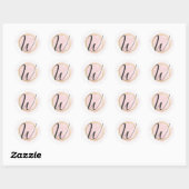 Letter W Monogram Roze Roze Waterverf Goud Chic Ronde Sticker (Vel)