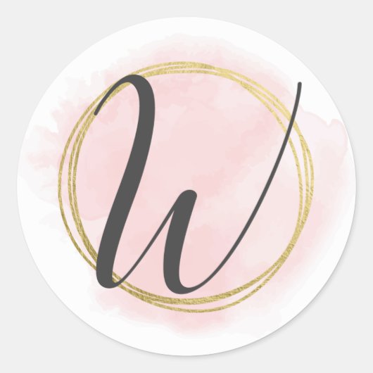 Letter W Monogram Roze Roze Waterverf Goud Chic Ronde Sticker (Voorkant)