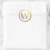 Letter W Monogram Roze Rozen Bloemen & Elegant Gou Ronde Sticker (Tas)