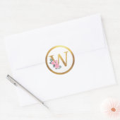 Letter W Monogram Roze Rozen Bloemen & Elegant Gou Ronde Sticker (Envelop)