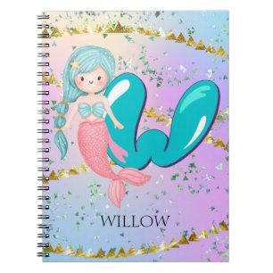 Letter W Monogram Waterverf Cute Mermaid Nursery Notitieboek