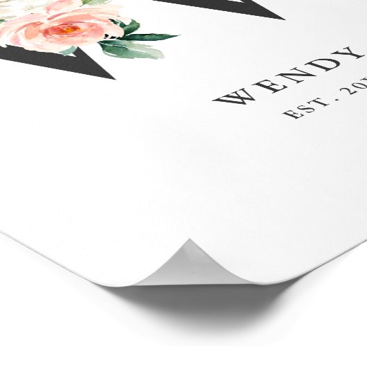 Letter W Monogram Waterverf Peach Florals Nursery Poster (Hoek)